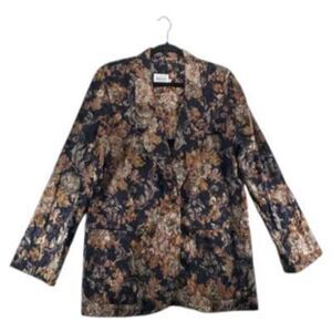 sz 14 Leslie Fay Vintage Earthy Floral Print Blazer Jacquard Baroque Lightweight